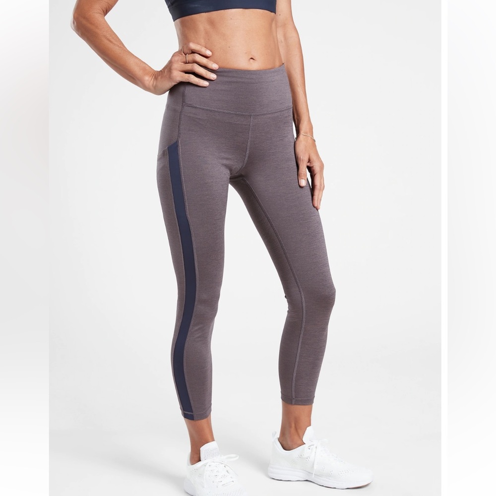 NWT Athleta Ultimate Stash Pocket Heather 7/8 Tight Dress Blue/Hearth Rose SMALL
